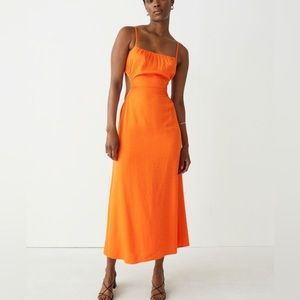 & other stories midi cami dress with cut out sides in bright orange jacquard